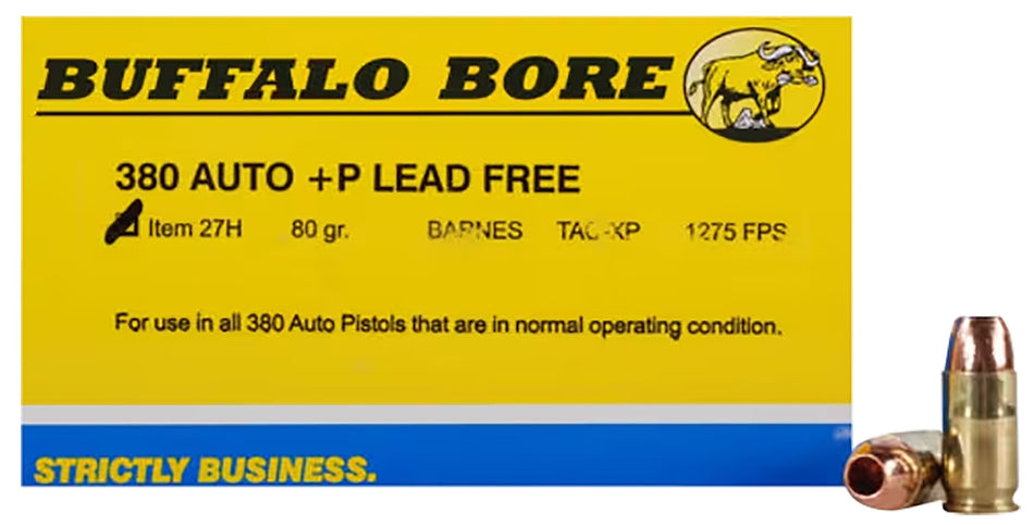 Buffalo Bore .380 ACP/Auto 27H20 +P Barnes TAC-XP Lead Free 80 Grain
