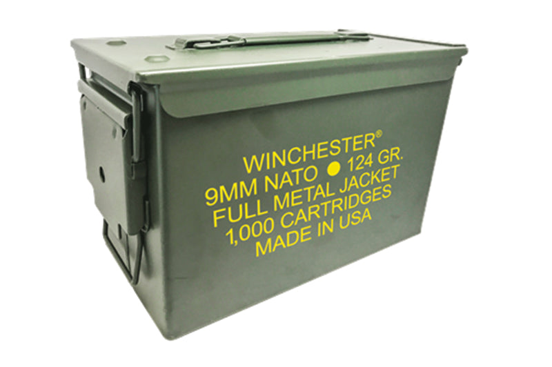 Winchester 9mm Luger / Parabellum Handgun Ammo USA Nato Ammo Can Full Metal Jacket FMJ 124 grain 