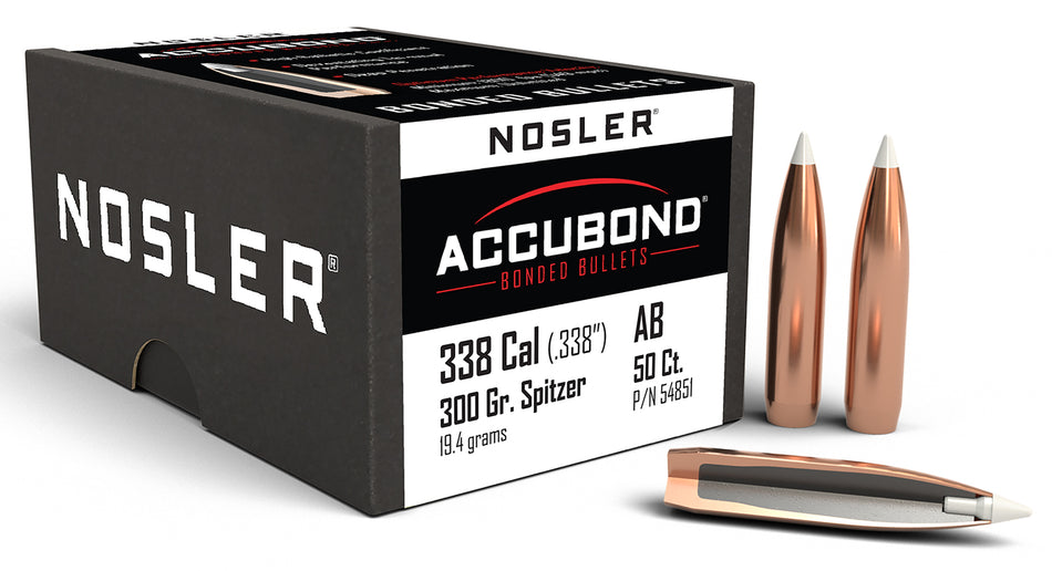 Nosler AccuBond .338 Caliber 300 Grain Bonded Core Spitzer Bullets 50/Box