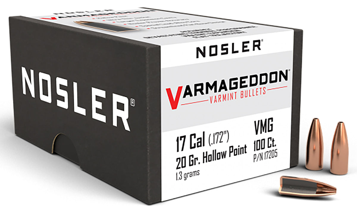 Nosler Varmageddon .17 Caliber 20 Grain Flat Base Hollow Point Bullets 100/Box