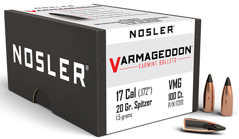 Nosler Varmageddon .17 Caliber 20 Grain Flat Base Tipped Bullets 100/Box