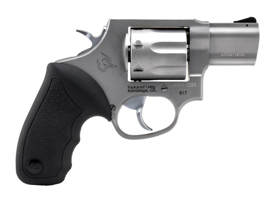 Taurus 817 Medium Frame 38 Special Revolver, 7-Shot, 2" Matte Stainless Barrel & Cylinder, Black Rubber Grip