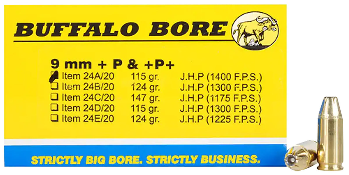 Buffalo Bore 9mm Luger/Parabellum 24A20 Personal Defense Jacketed Hollow Point JHP 115 Grain