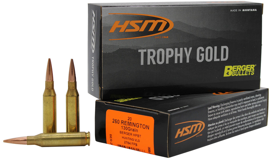 HSM .260 Remington 260130VLD Trophy Gold Berger Hunting VLD Match 130 Grain