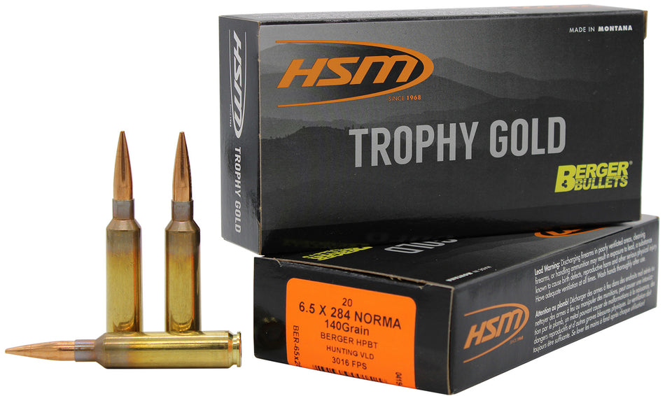 HSM 6.5-284 Norma BER65X284140VLD Trophy Gold Berger Hunting VLD Match 140 Grain