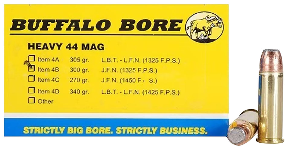Buffalo Bore .44 Magnum 4B20 Heavy Semi-Jacketed Flat Point 300 Grain