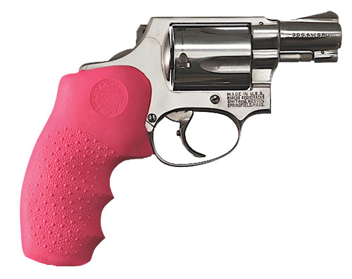 Hogue 60007 S&W J Frame Round Butt Pink Rubber OverMolded Monogrip with Finger Grooves Cobblestone