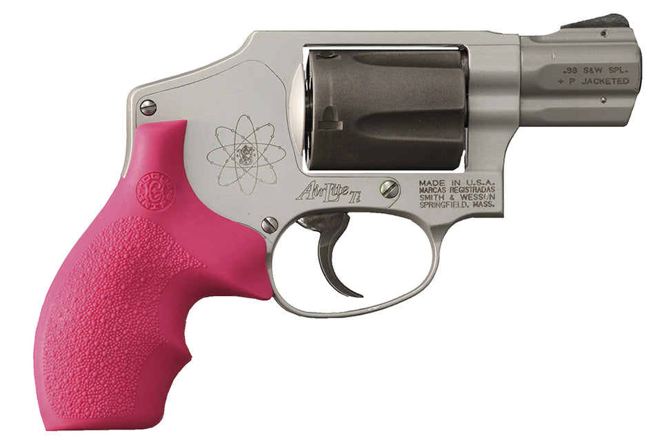 Hogue 61007 S&W J Frame Round Butt Pink Rubber Bantam Grip Cobblestone with Finger Grooves