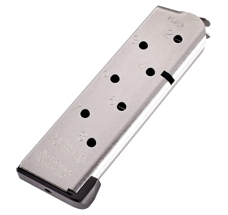 CMC Products Power Mag 8-Round .45 ACP 1911 Officer Stainless Steel Magazine with Black Base Pad