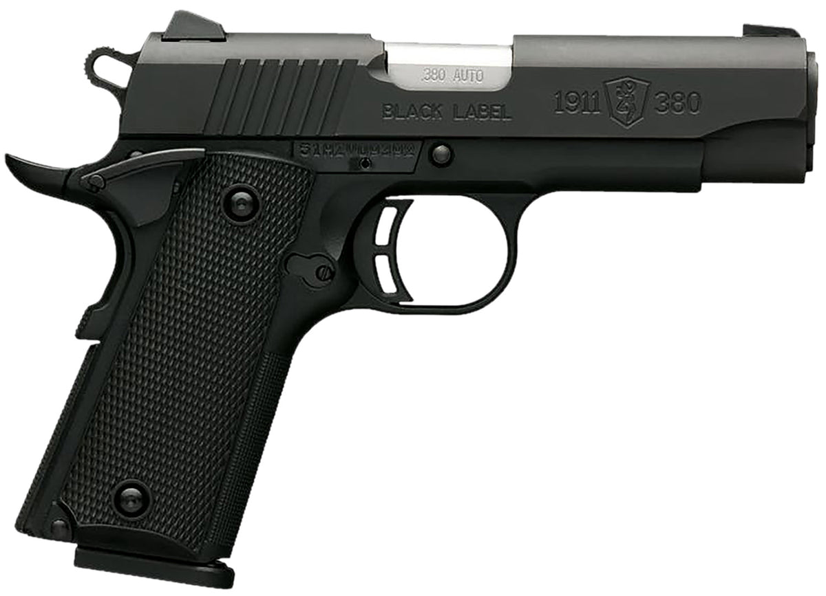 Browning 051905492 1911 Black Label Pistol, 380 ACP, 8+1, 3.63" Target Crown Steel Barrel, Matte Black Serrated Slide, Polymer Frame, Right Hand