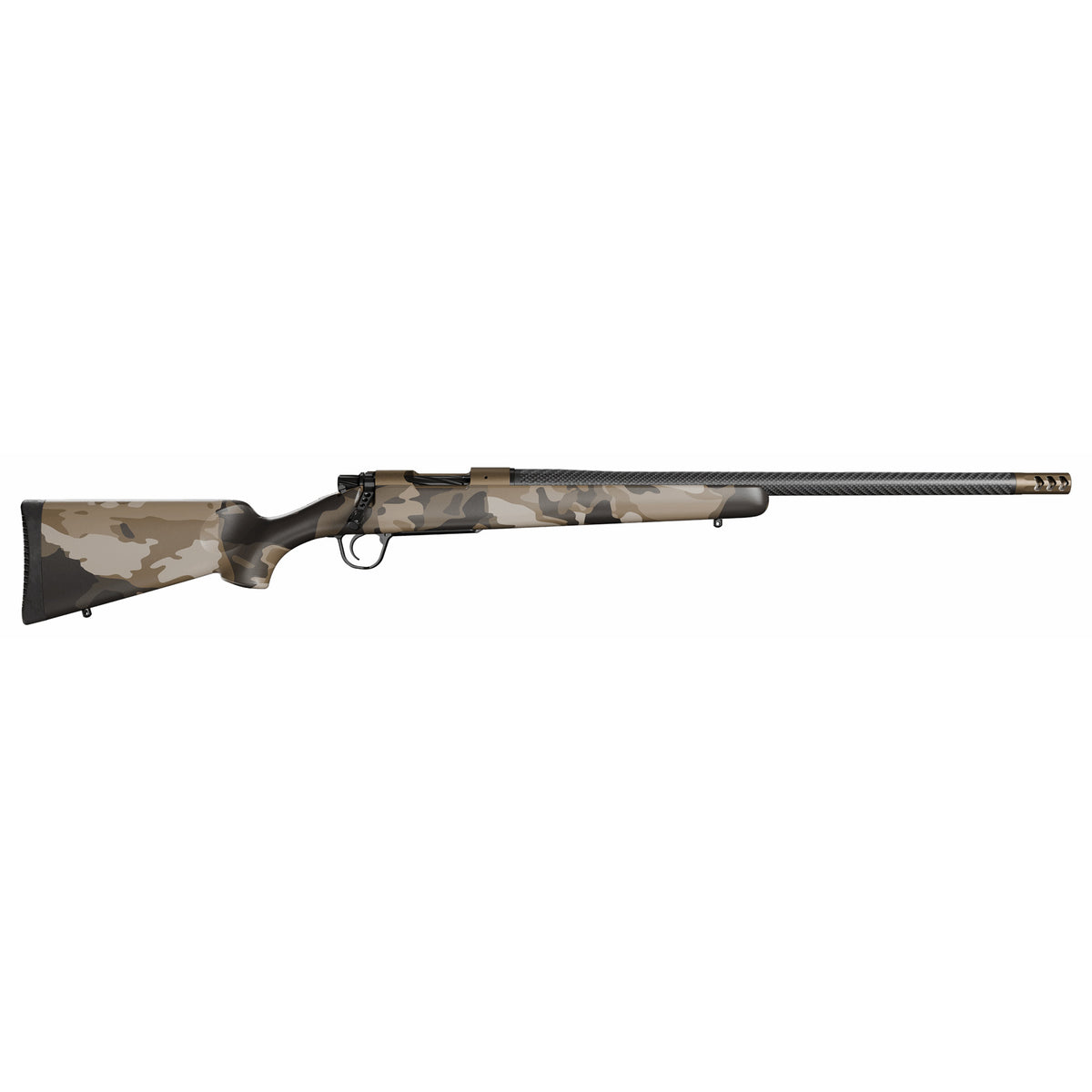 Christensen Arms 801-060082-00 Ridgeline FFT Full Size 22 Creedmoor 4+1 20" Carbon Fiber Threaded Barrel. Burnt Bronze Cerakote Steel Drilled & Tapped Receiver. Barren Dune Camo Fixed Carbon Fiber Sto