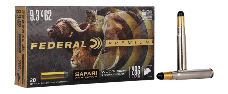Federal 9.3x72mmR P9374WH Premium Safari Cape-Shok Woodleigh Hydro Solid 286 Grain
