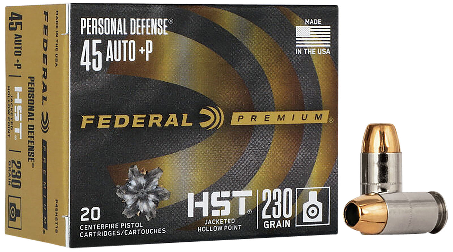 Federal .45 ACP/Auto P45HST1S Premium Personal Defense HST Jacketed Hollow Point 230 Grain