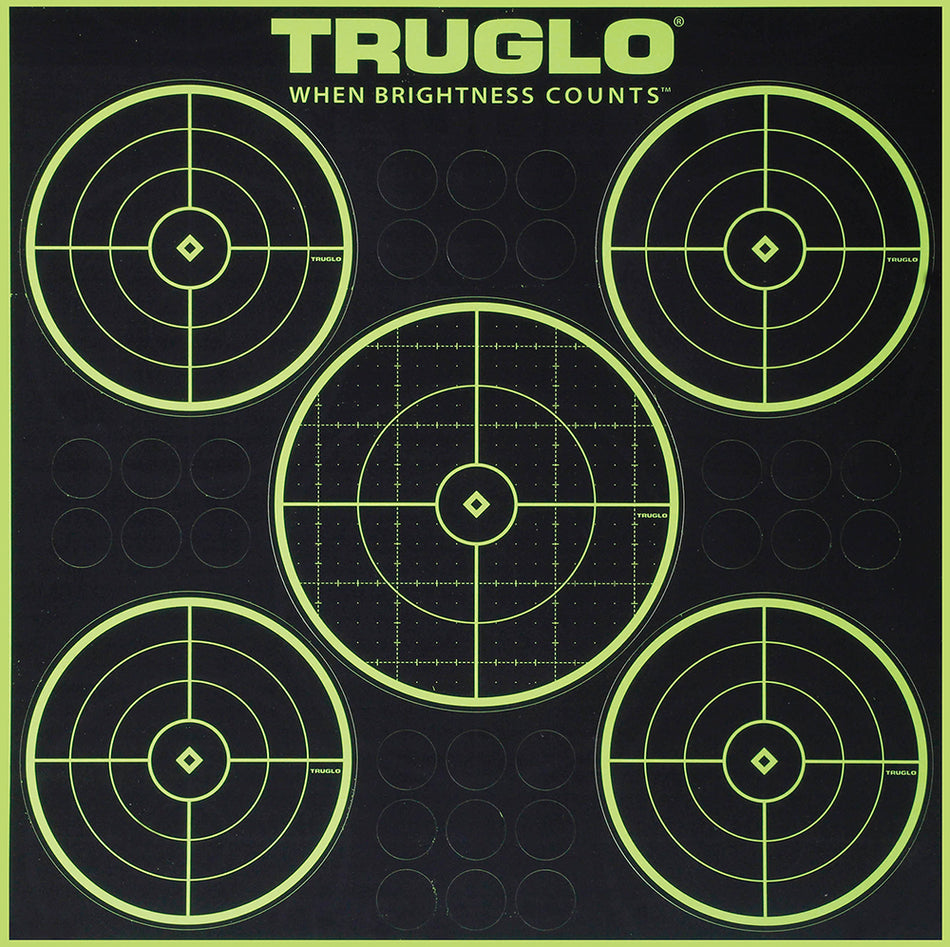 TruGlo Tru-See 5-Bull Target Self-Adhesive Heavy Paper Green Halo 12"x12" 6 Pack