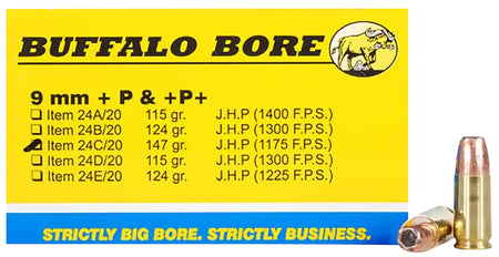 Buffalo Bore 9mm Luger/Parabellum 24C20 Personal Defense Jacketed Hollow Point JHP 147 Grain
