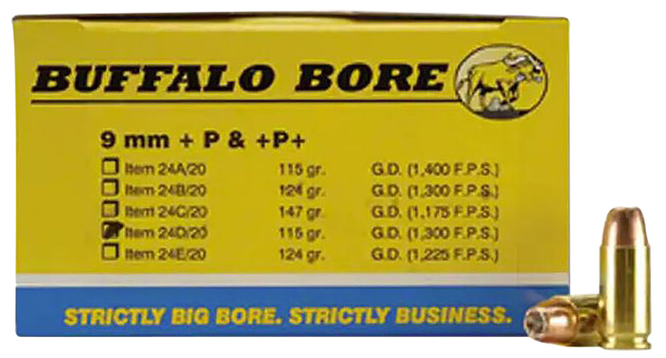 Buffalo Bore 9mm Luger/Parabellum 24D20 Personal Defense Jacketed Hollow Point JHP 115 Grain