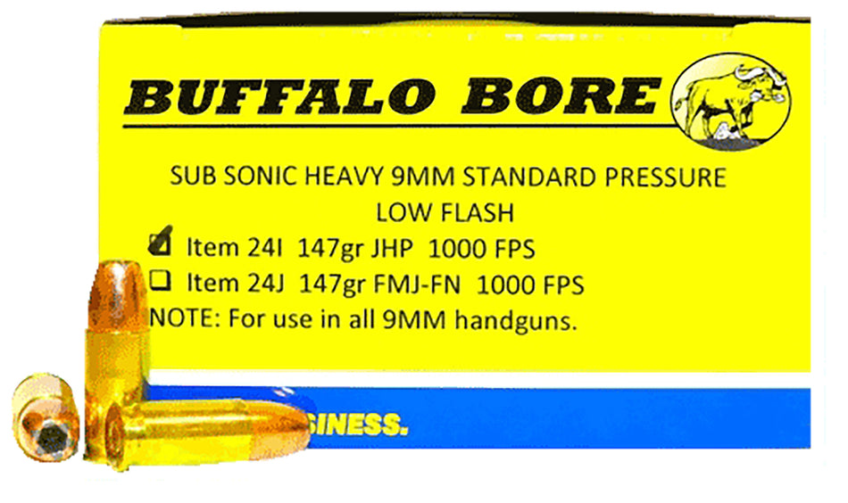Buffalo Bore 9mm Luger/Parabellum 24I20 Subsonic Jacketed Hollow Point JHP 147 Grain