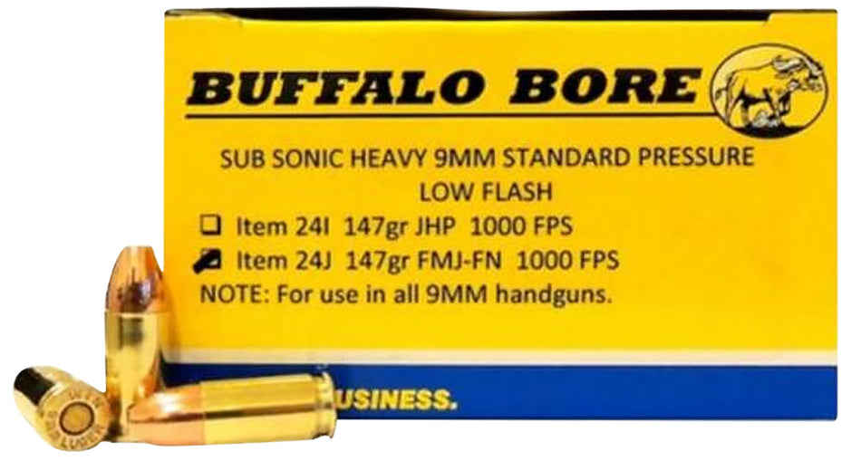 Buffalo Bore 9mm Luger/Parabellum 24J20 Subsonic Full Metal Jacket Flat Nose FMJFN 147 Grain