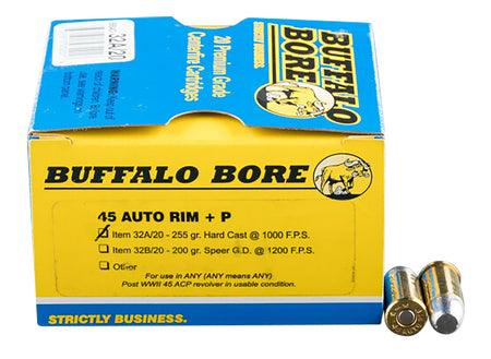 Buffalo Bore .45 Auto Rim 32A20 Personal Defense Hard Cast Flat Nose 255 Grain