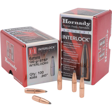 Hornady 6mm .243 100gr InterLock Boat Tail Spire Point Bullets 100/Box