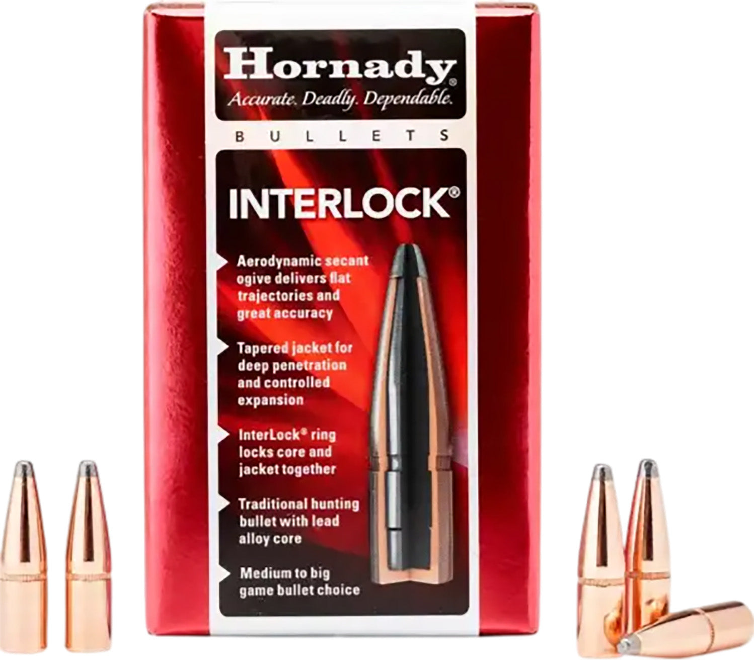 Hornady 30 Caliber .308 150gr InterLock Boat Tail Soft Point Bullets 100/Box