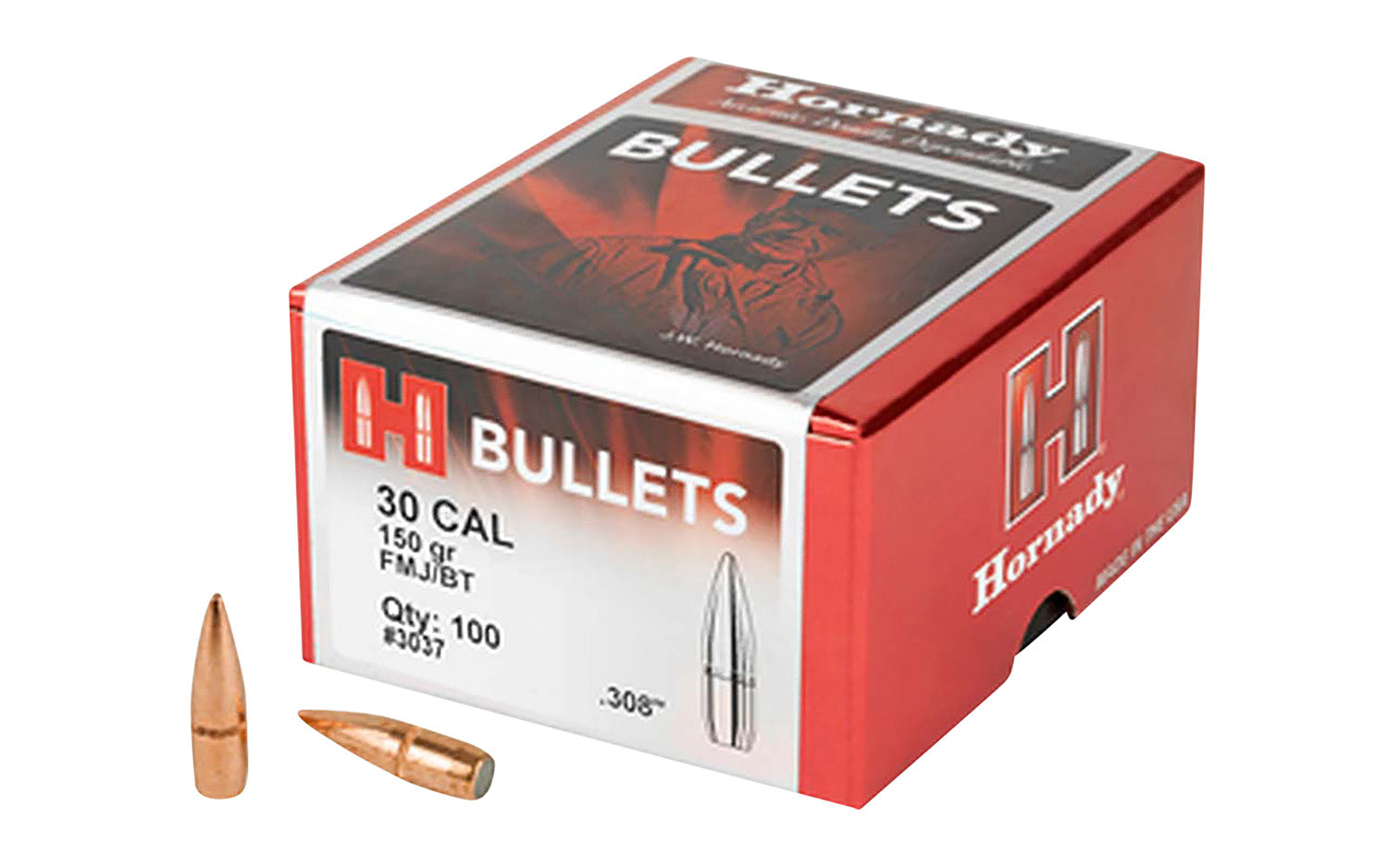 Hornady 30 Caliber .308 150gr Traditional Full Metal Jacket BT Bullets 100/Box