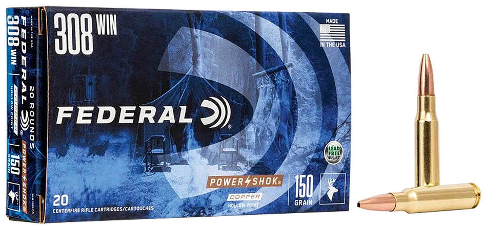 Federal .308 Win / 7.62x51mm 308150LFA PowerShok Copper Hollow Point 150 Grain
