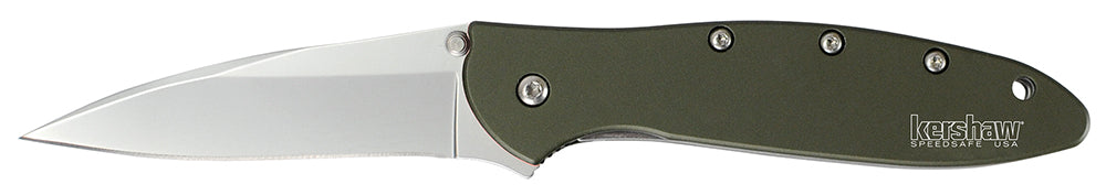 Kershaw Leek 1660OL 3" Folding Drop Point Plain 14C28N Bead Blasted Blade OD Green Anodized Handle & Pocket Clip