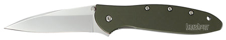 Kershaw Leek 1660OL 3" Folding Drop Point Plain 14C28N Bead Blasted Blade OD Green Anodized Handle & Pocket Clip