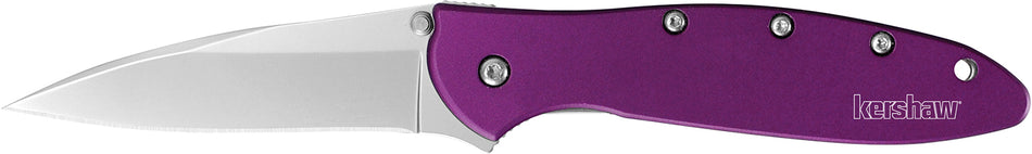 Kershaw Leek 1660PUR 3" Folding Drop Point Plain 14C28N Bead Blasted Blade Purple Anodized Handle & Pocket Clip