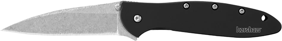 Kershaw Leek 1660SWBLK 3" Folding Drop Point Plain Stonewashed 14C28N Blade Black Anodized Handle & Pocket Clip