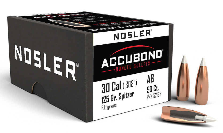 Nosler AccuBond .30 Caliber 125 Grain Bonded Core Spitzer Bullets 50/Box