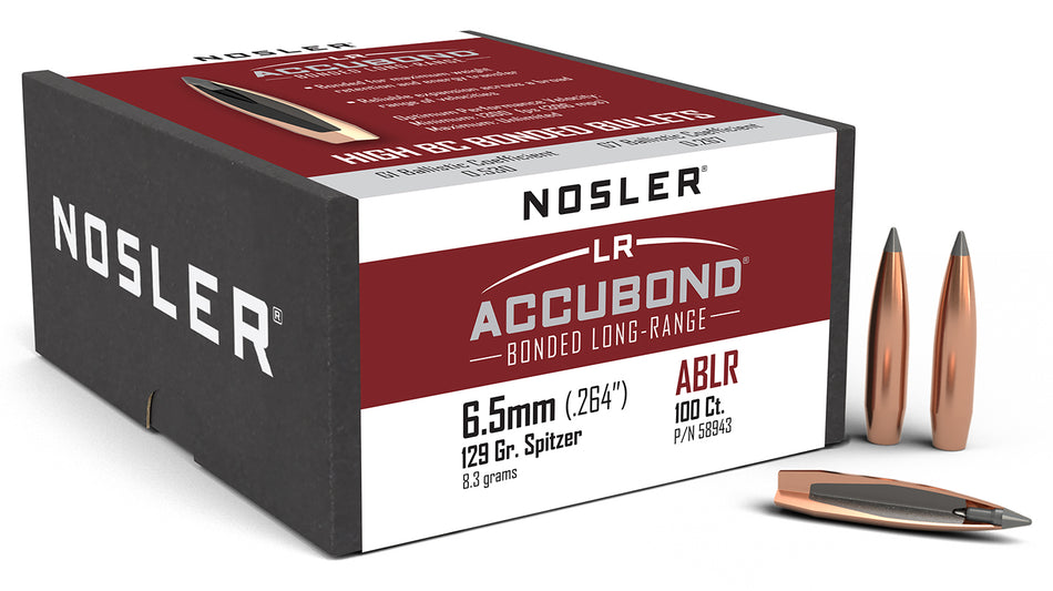 Nosler AccuBond-LR 6.5 Creedmoor 129 Grain Polymer Tip Spitzer Bullets 100/Box