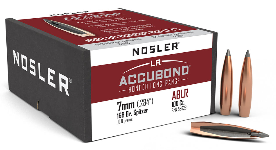 Nosler AccuBond-LR 7mm Caliber 168 Grain Tapered Jacket Spitzer Bullets 100/Box