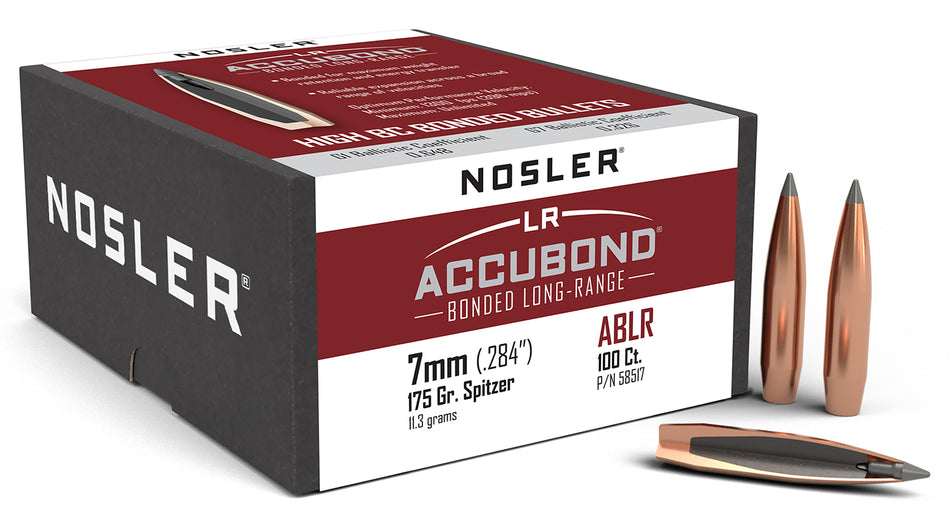 Nosler AccuBond-LR 7mm Caliber 175 Grain Tapered Jacket Spitzer Bullets 100/Box