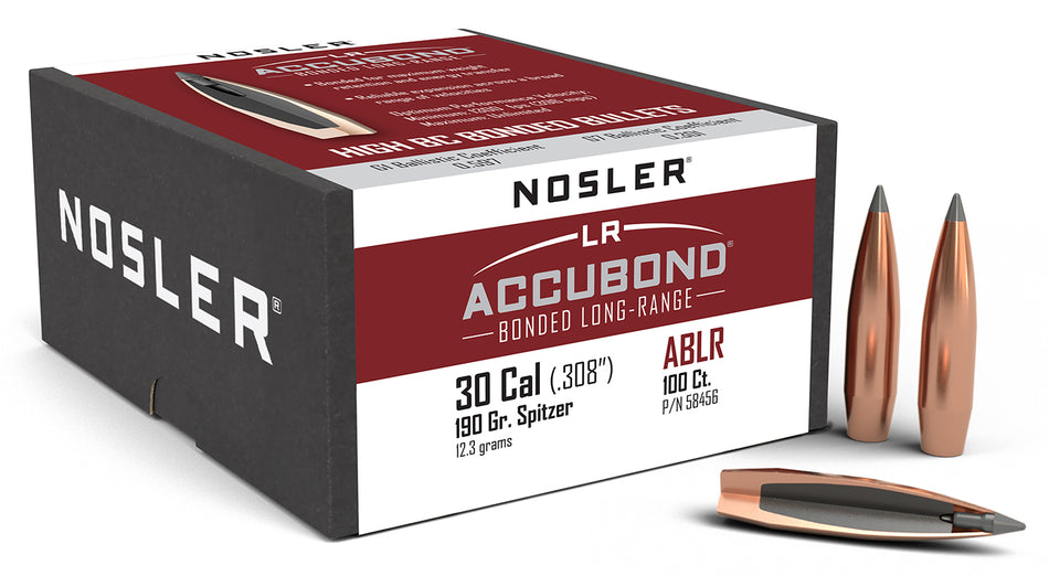 Nosler 30 Cal 190gr AccuBond Long Range Spitzer Point Projectiles 100/Box