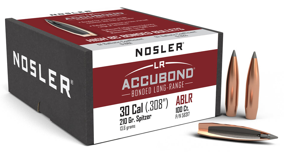 Nosler 30 Cal 210gr AccuBond Long Range Spitzer Point Projectiles 100/Box