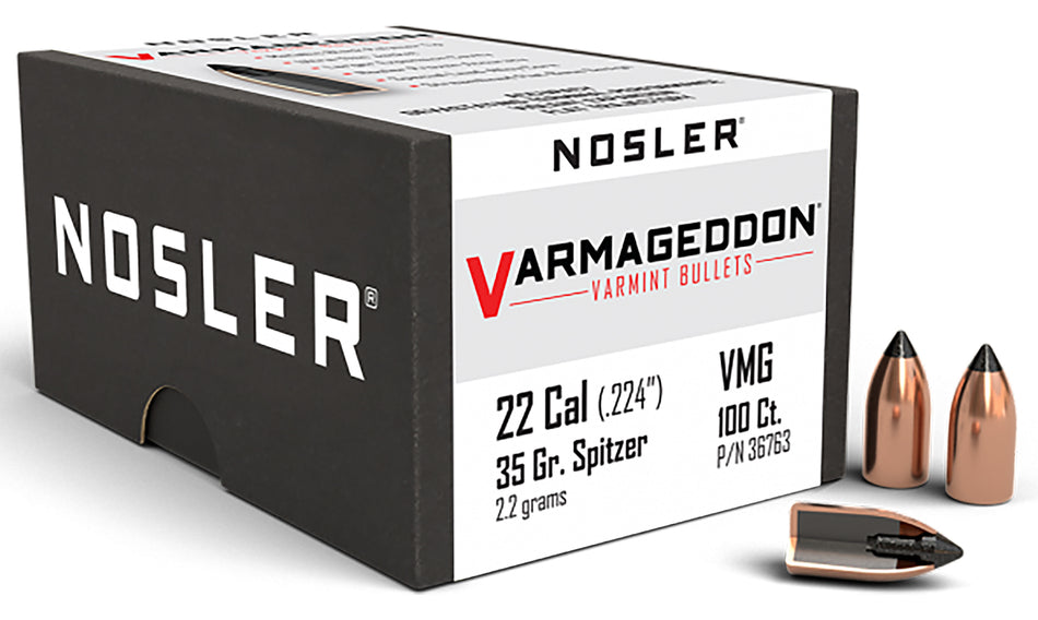 Nosler 22 Cal 35gr Varmageddon Flat Base Tipped Bullets 100/Box