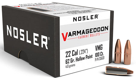 Nosler 22 Cal 62gr Varmageddon Flat Base Hollow Point Bullets 100/Box