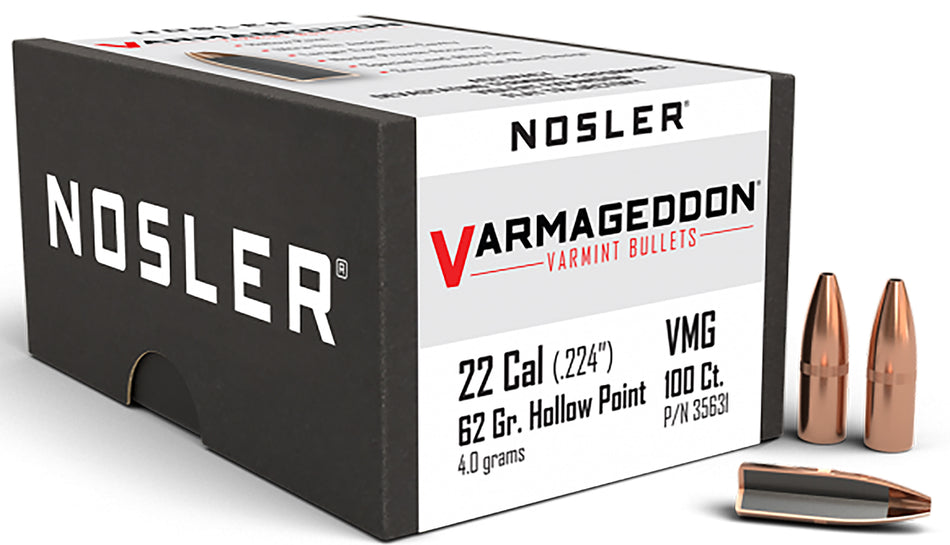 Nosler 22 Cal 62gr Varmageddon Flat Base Hollow Point Bullets 100/Box