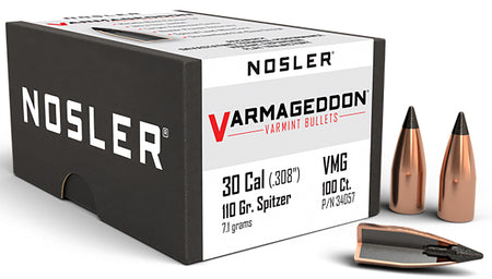 Nosler 30 Cal 110gr Varmageddon Flat Base Tipped Bullets 100/Box