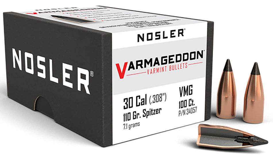 Nosler 30 Cal 110gr Varmageddon Flat Base Tipped Bullets 100/Box