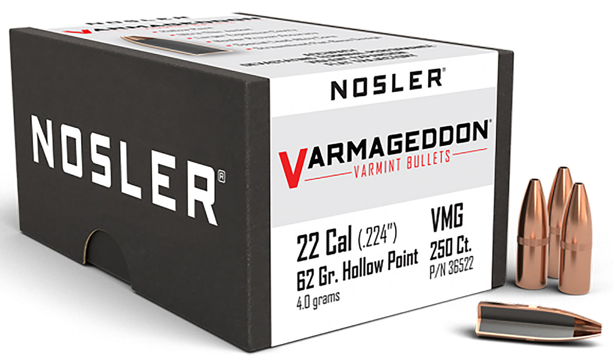 Nosler 22 Cal 62gr Varmageddon Flat Base Hollow Point Bullets 250/Box
