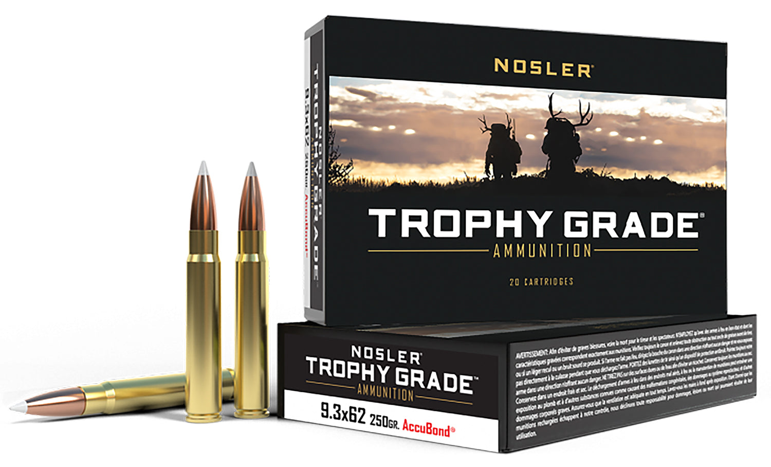 Nosler 9.3x62mm Mauser 48634 Trophy Grade Nosler AccuBond 250 Grain