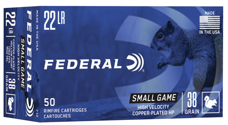 Federal .22 Long Rifle Rimefire Ammo Game Shok High Velocity Copper-Plated Hollow-Point JHP 38 grain 