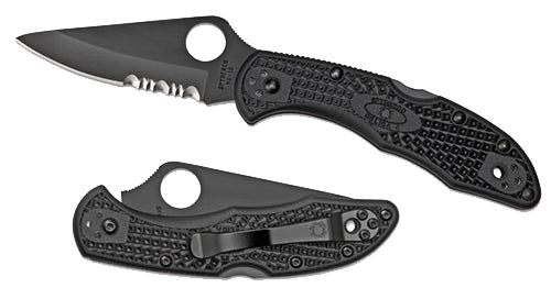 Spyderco Delica 4 Lightweight C11PSBBK 2.88" Folding Knife Part Serrated Black TiCN VG-10 Blade Black FRN Handle