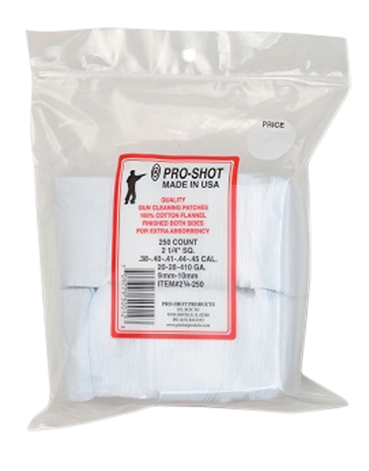 Pro-Shot 2.25" Square Cotton Flannel Patches .38-.45 Cal/.410/20 Gauge 250 Count