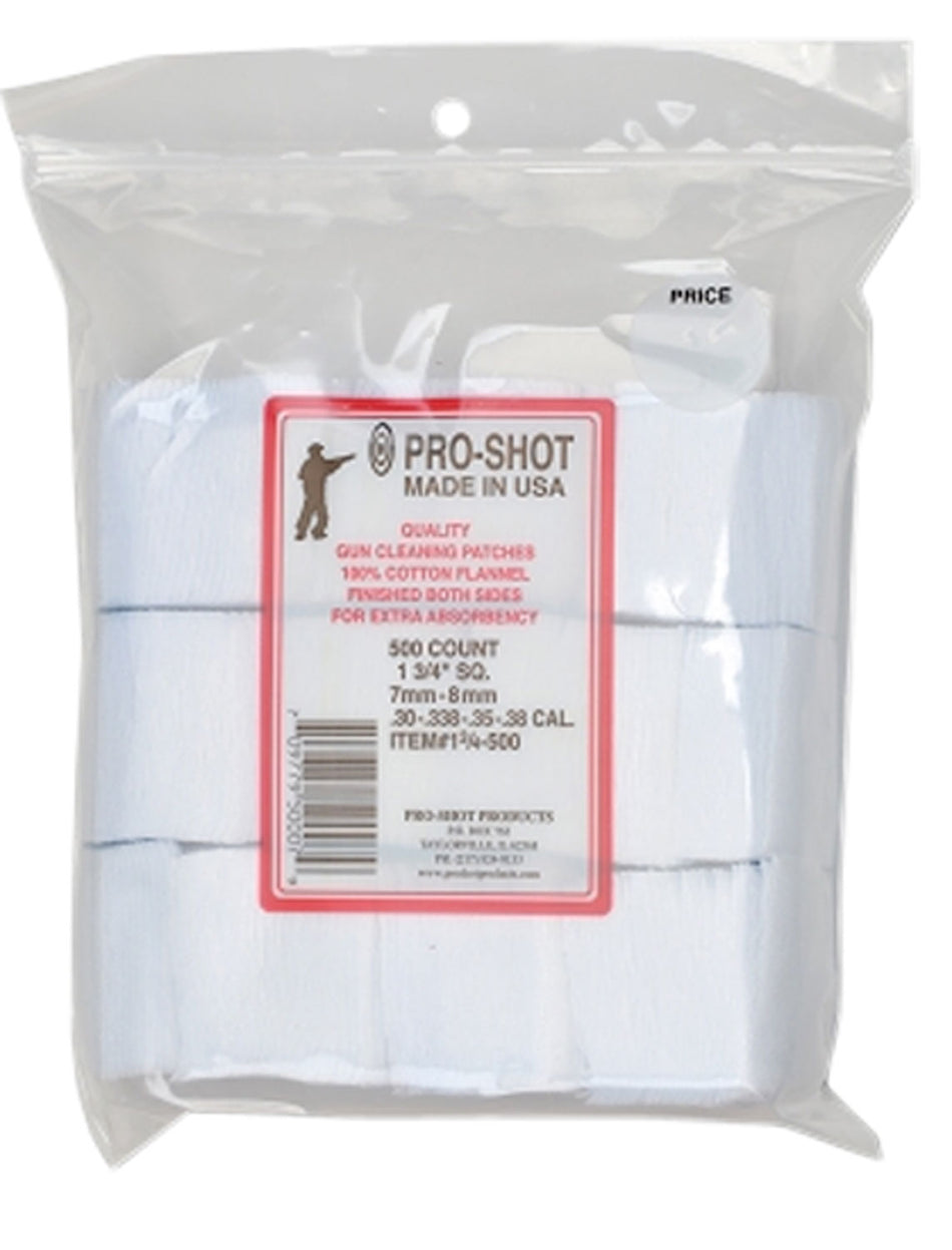 Pro-Shot 1.75" Square Cotton Flannel Cleaning Patches .38/6mm/7mm Cal 500 Count