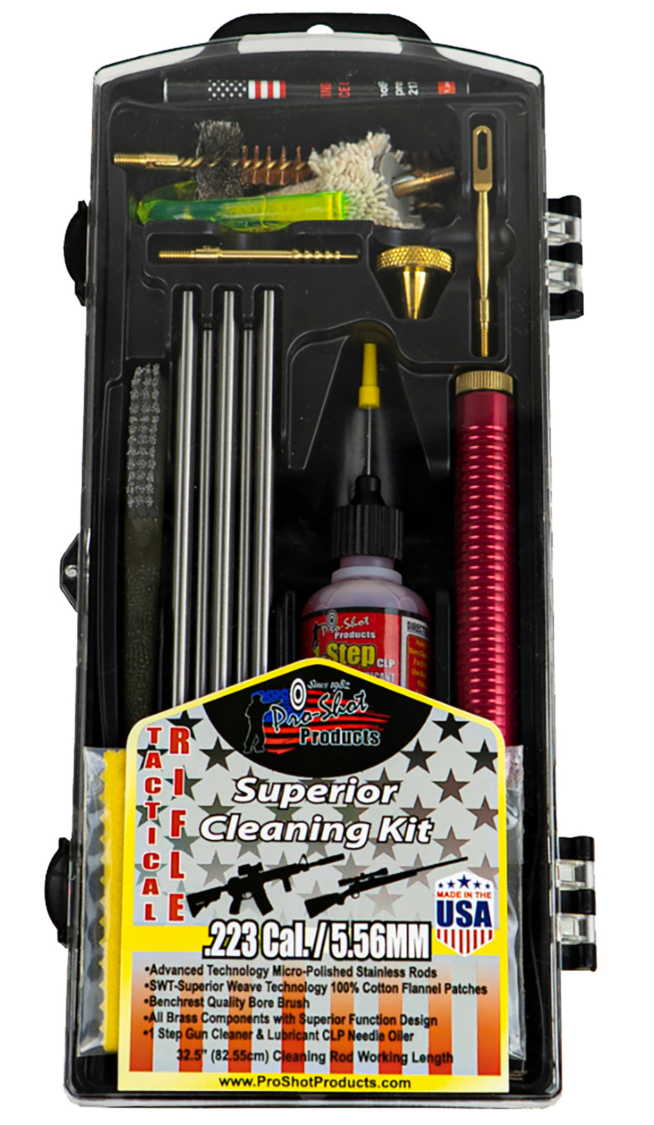 Pro-Shot Tactical AR Rifle Cleaning Kit Multi-Caliber Classic Box with Black Plastic Case
