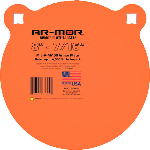 AR-MOR 8 Inch Orange Round MIL46100 Steel Gong Target 7/16" Thick